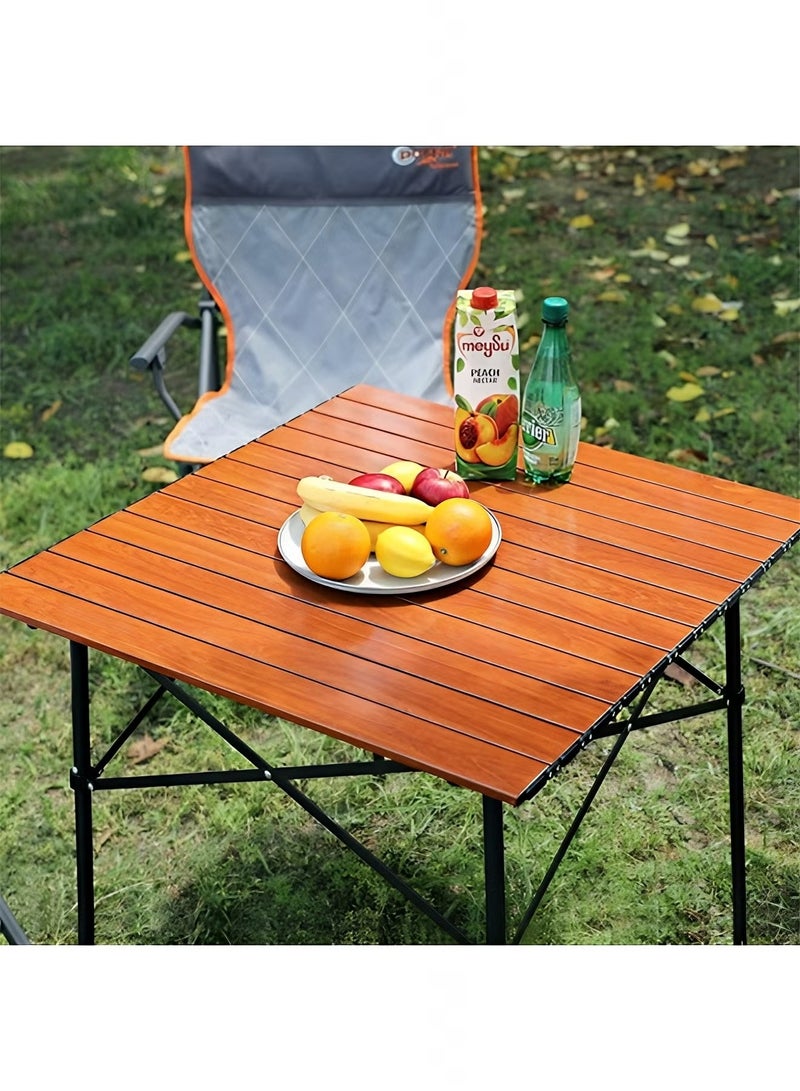 M-Smart 3-Piece Camping Set | Portable Folding Height-Adjustable Camping Table with Carrying Bag 53x51x80cm Brown, with 2 Beige Folding Chairs with Metal Frame and Armrest - Image 4